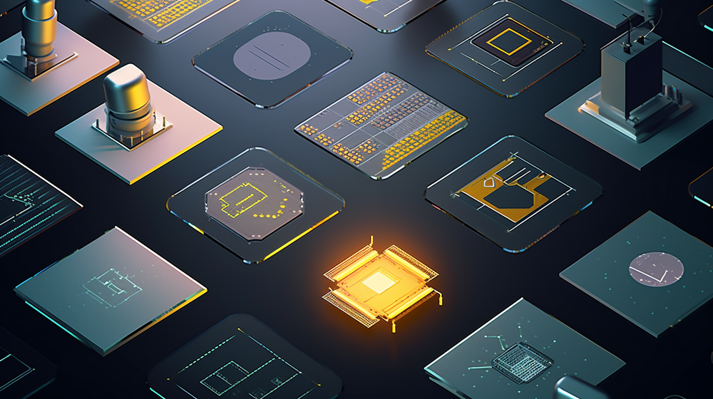 融合科技與藝術(shù) 半導體芯片生產(chǎn)制造工廠的插畫設(shè)計元素與電子元器件批發(fā)
